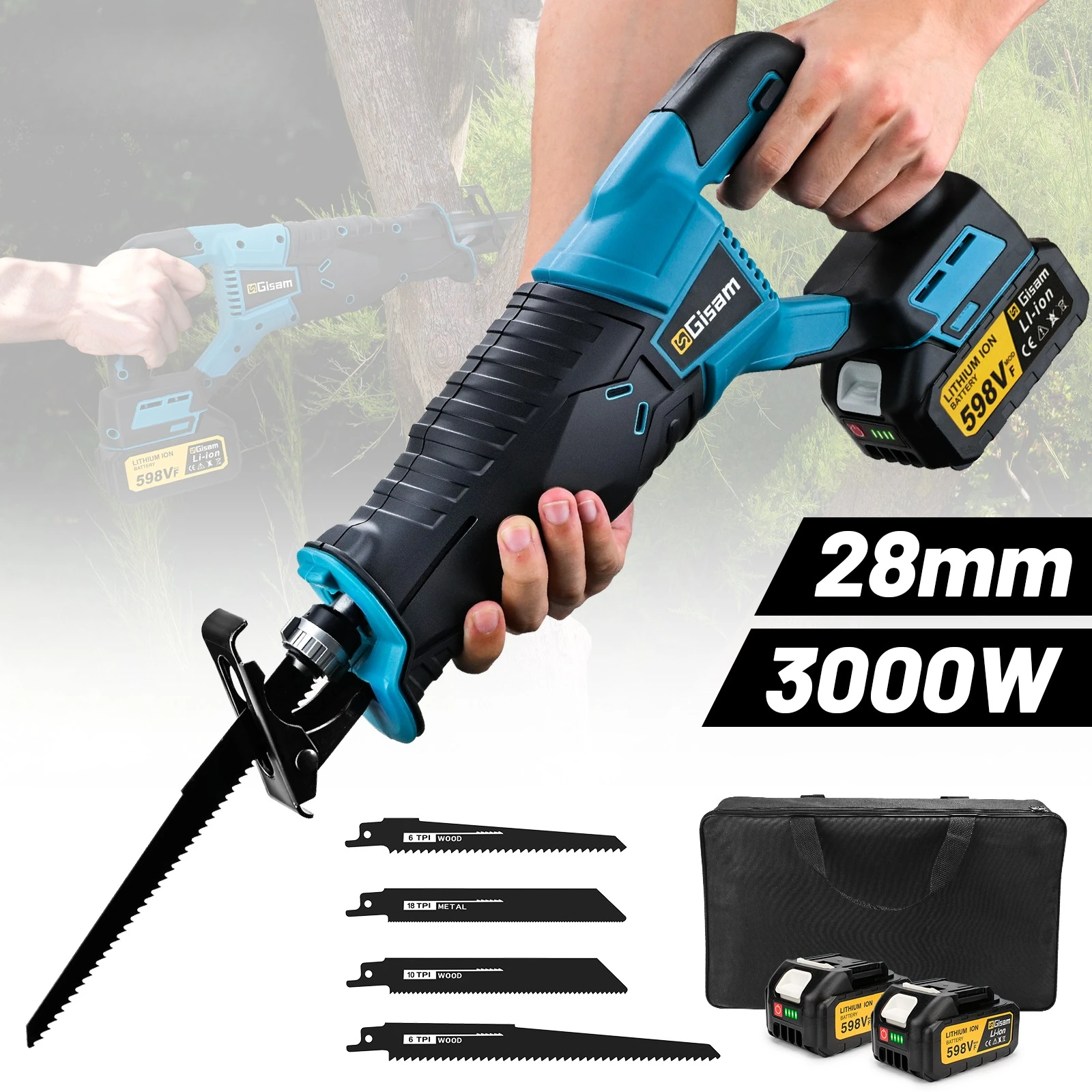 Electric Reciprocating Saw 3000W 10000SPM Cordless Electric Saber Saw Portable Woodworking Power Tool For Makita 18V Battery Pin