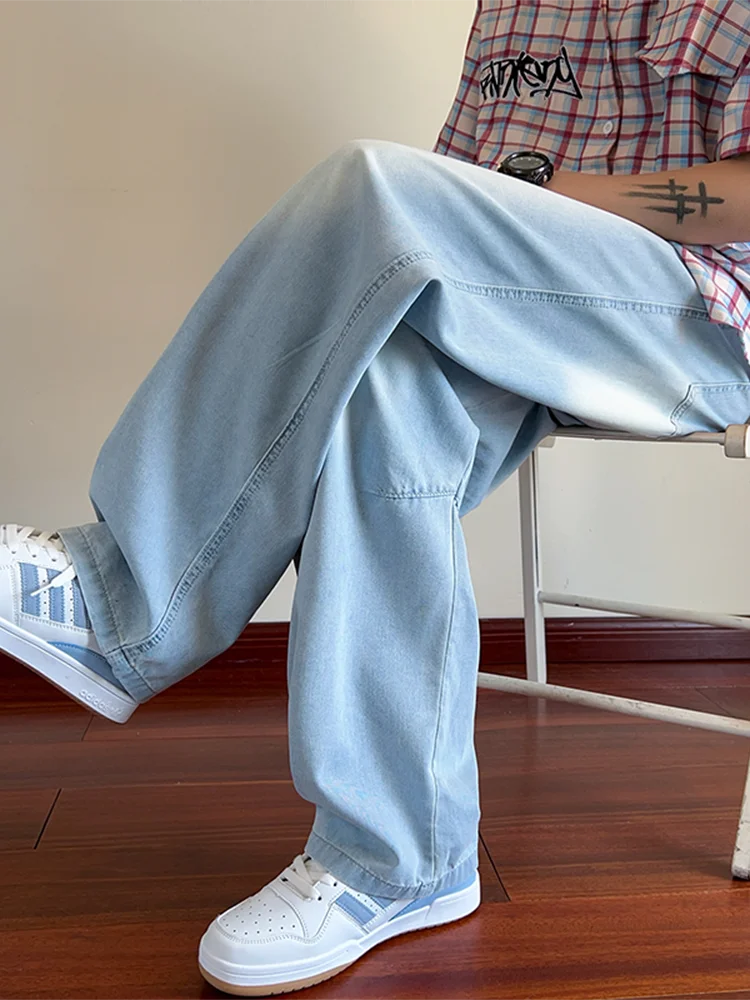 

American Style Vintage Washed Men's Jeans Autumn New Loose Straight Leg Wide Leg Floor Length Pants Breathable Comfortable Fit