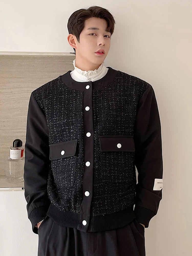 Style Korean Men's Casual Solid Colour Jacket 2022 New Personality Coarse Linen Fabric Stitching Design Loose Chic Tops