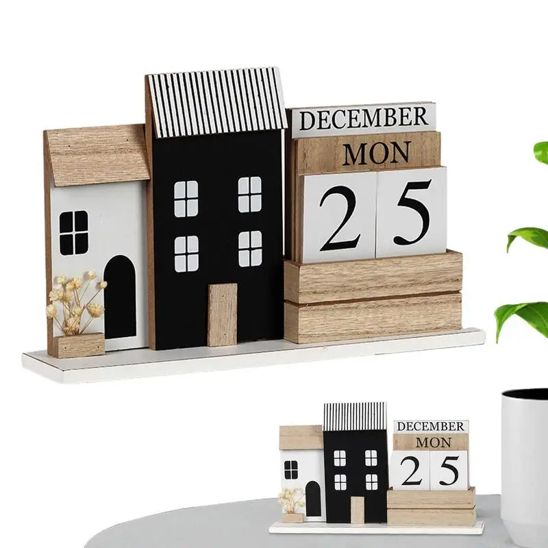 

Wooden Perpetual Calendar Date Display Decor Decorative Vintage Calendar With 12 Replaceable Cards Handmade Reusable Calendar