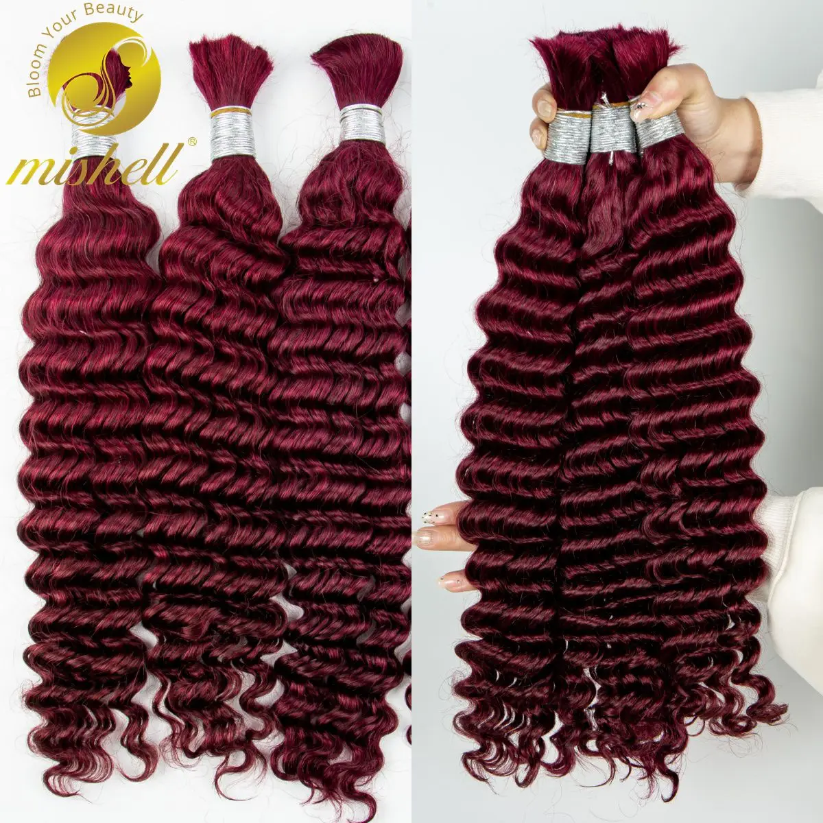 

99J# Burgundy Deep Wave Human Hair Bulk for Boho Braids 26 28inch 12A Water Wave Virgin Human Hair Bundles No Weft for Braiding