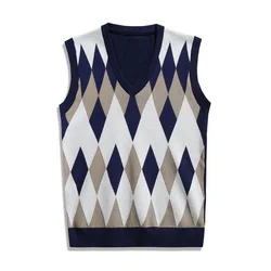 Men's Retro Striped Knitted Vest for Spring and Autumn, Loose Layered Sleeveless Camisole Sweater Vest