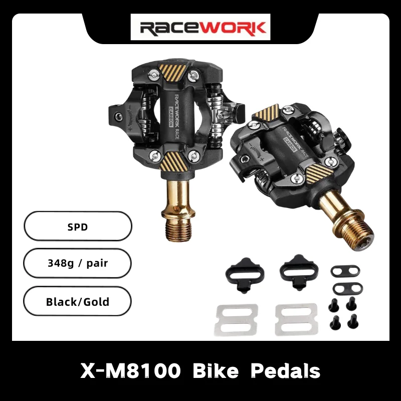 RACEWORK X-M8100 Bike Pedals Carbon Fiber Ultralight Self-Locking SPD DU Bearing MTB Bicycle Die Casting Bike Accessories