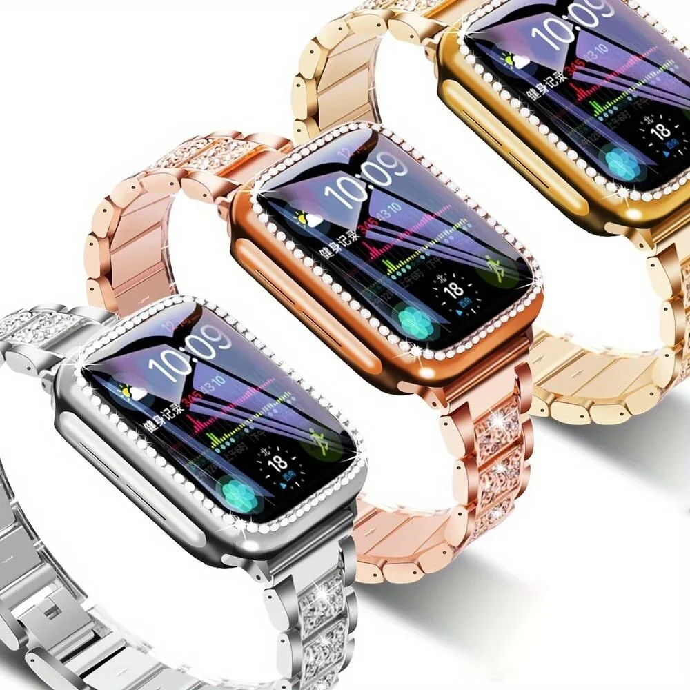 فتاة حزام معدني + حافظة لساعة أبل الفرقة الترا سوار معصمه لسلسلة iwatch 11 10 9 8 7 6 5 4 46 مللي متر 40 41 42 مللي متر النساء