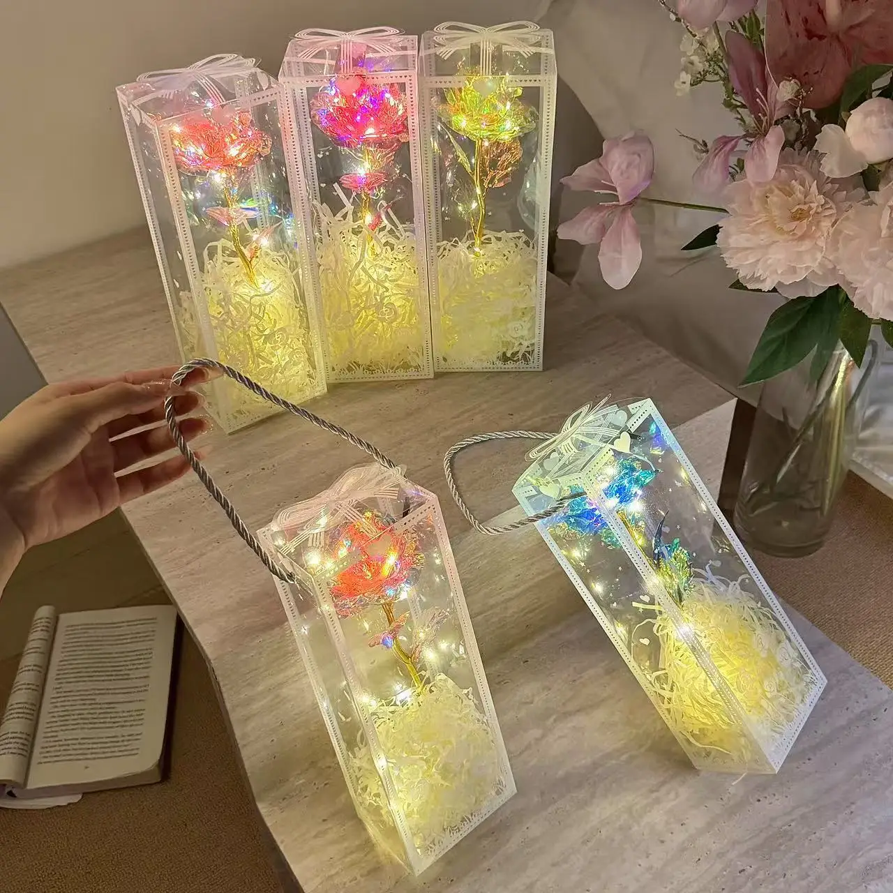 Led Rose Ornament Colorful Valentine'S Day Gift Artificial Rose Flower  Simulated Rose With Gift Box For Birthday