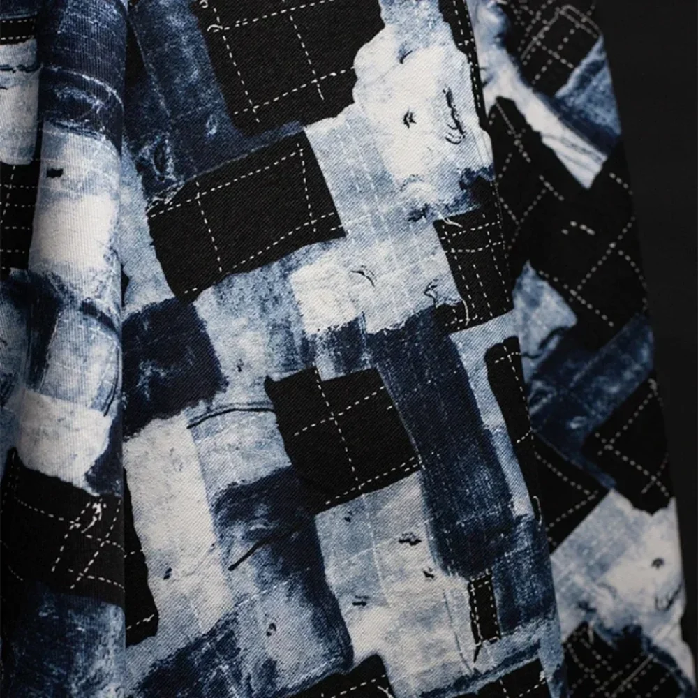 

Ткань джинсовая с градиентным принтом и граффити-рисунком, декоративная, широкая, для пошива костюмов, одежды, рукоделия, метровая, материал для шитья