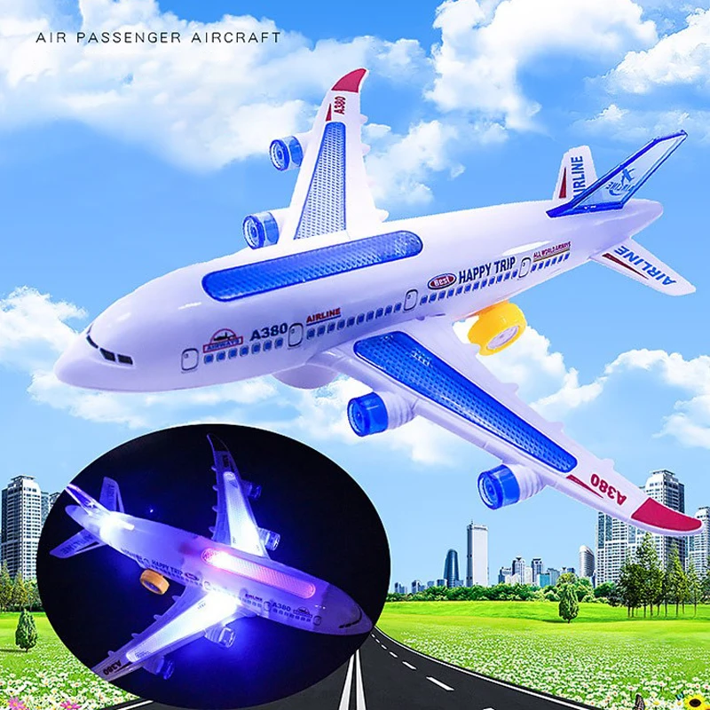 Grand Avion Jouet Électrique 43 Cm Avec Lumières Et Musique - Jouet Sonore Léger Pour Enfants, A380 Avec Roues Universelles