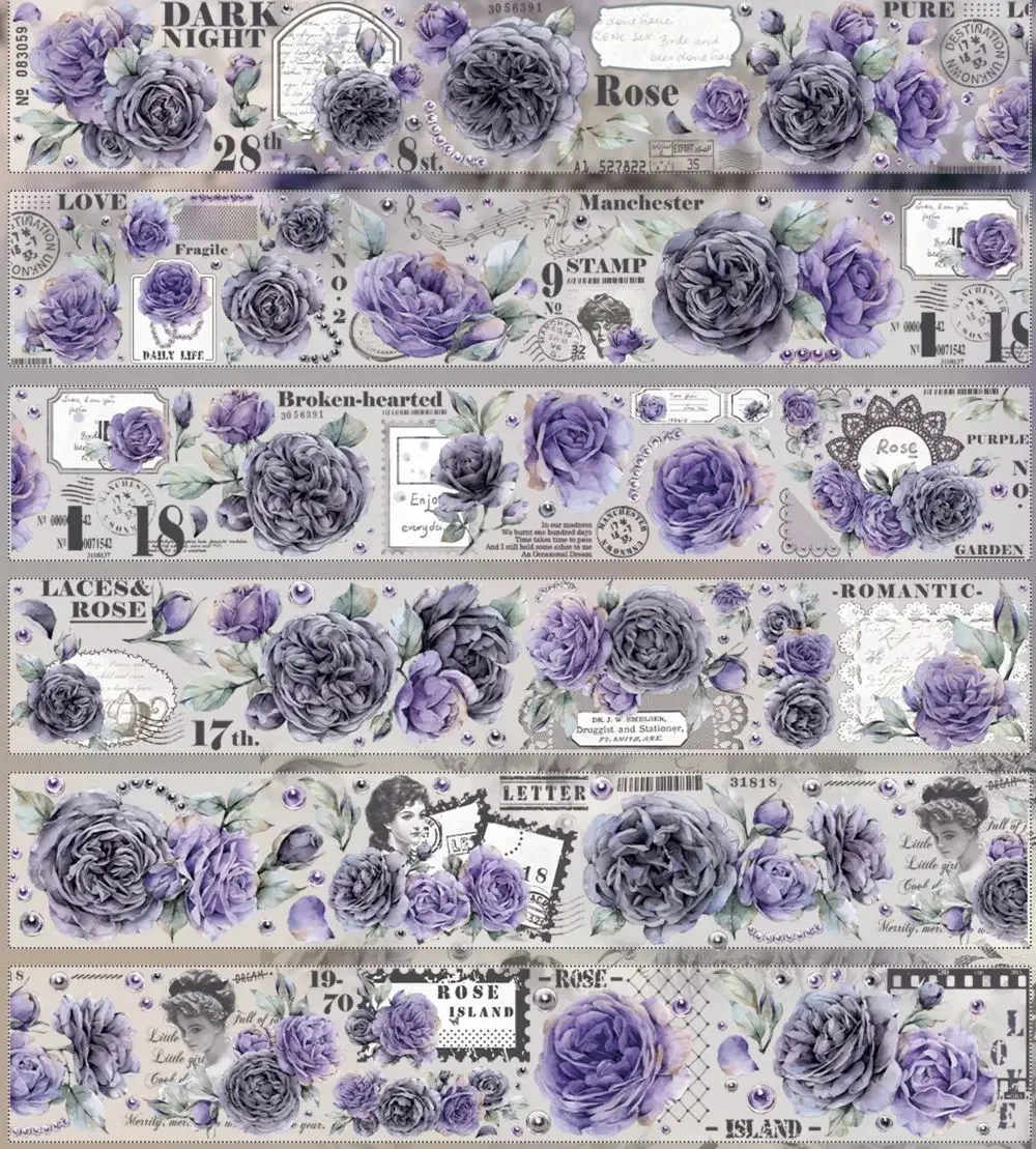 5 Meter Roll Vintage Style Purple Rose Flower Journal Washi PET Tape 9.19