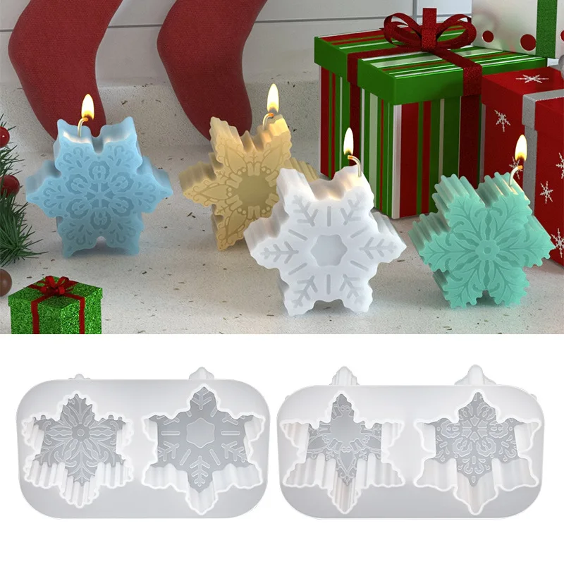 DiyCrystal Glue Resin Two-Piece Snowflake Candle Silicone Mold Christmas Decoration Plaster