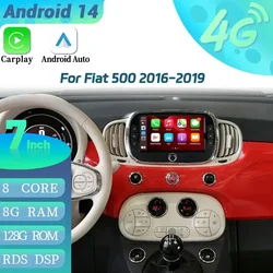 For Fiat 500 2016-2019 Wireless Android 13 Carplay 4G Multimedia Car Radio 2 Din Screen WIFI GPS