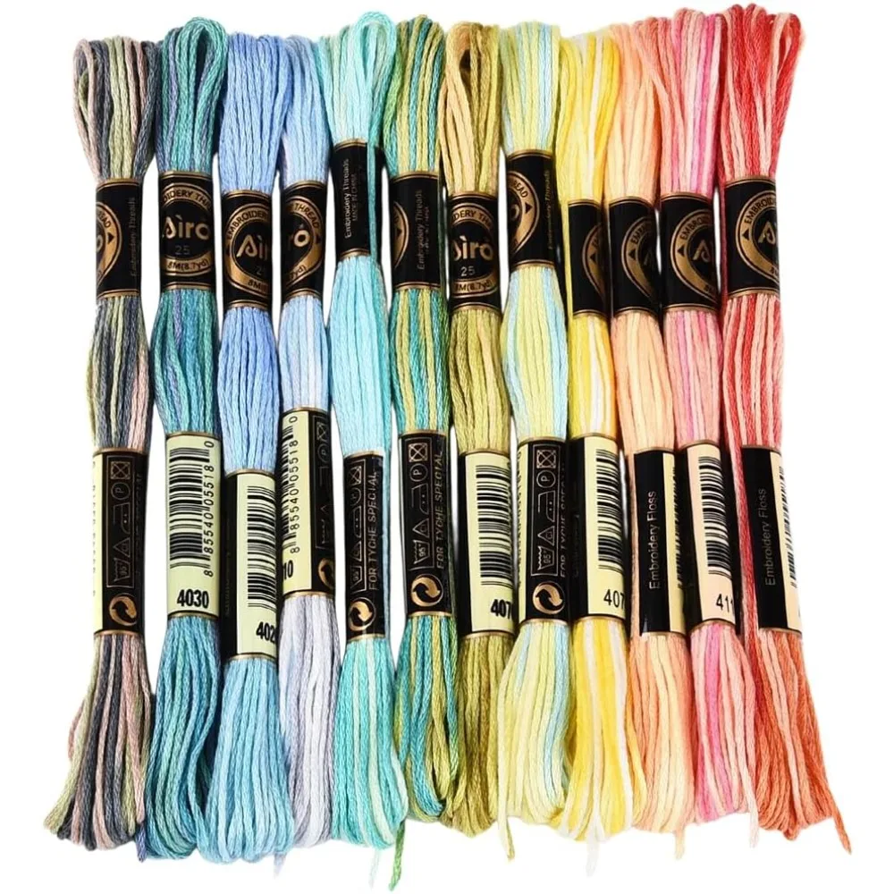 12 Skeins 105 Yards 6 Ply Variegated Cross Stitch Floss Polyester Embroidery Thread Gradient Colorful Friendship Bracelet