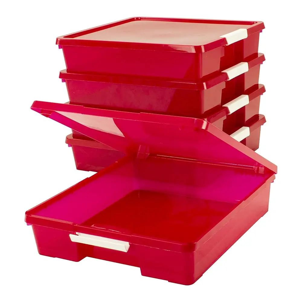 

Free Shipping-Classroom Craft Project Box – Stacking Plastic Organizer Fits 12x12 Scrapbooking Paper, Red, 5-Pack