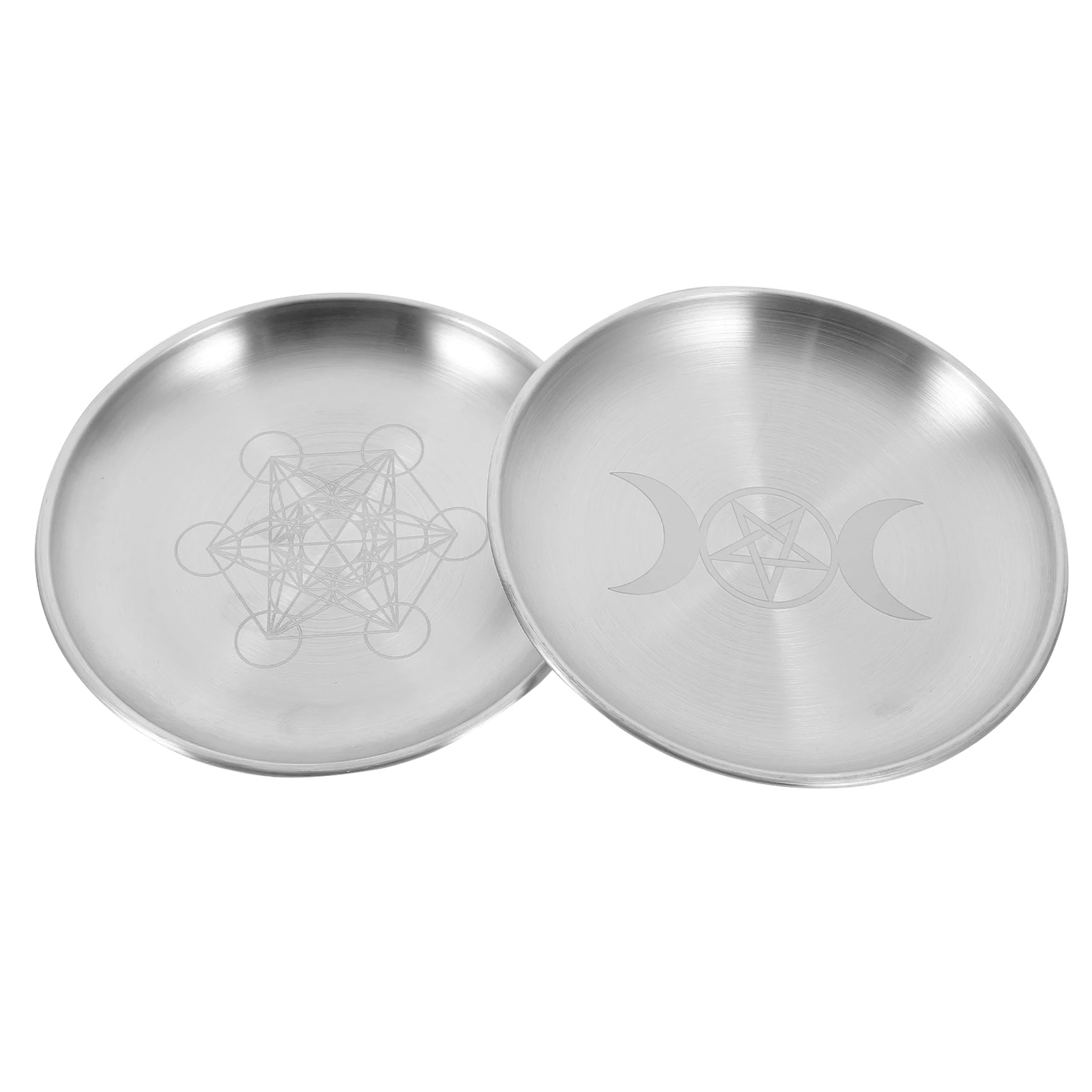 

2Pcs Pentagram Iron Ceremony Plates Tarot Altar Holders Decorative Storage Trays Metal Round Plate Religious Display Tray