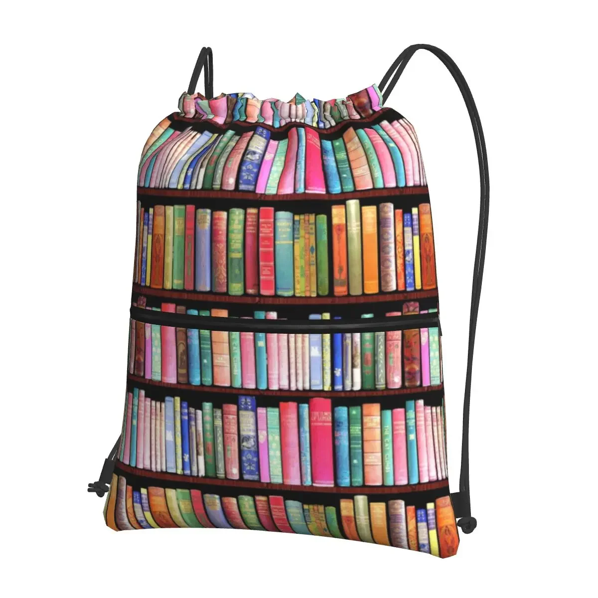 Bookworm Antique Book Library, Vintage Book Shelf Portable Backpacks Drawstring Bag Storage Bags For Travel Sport Man Woman