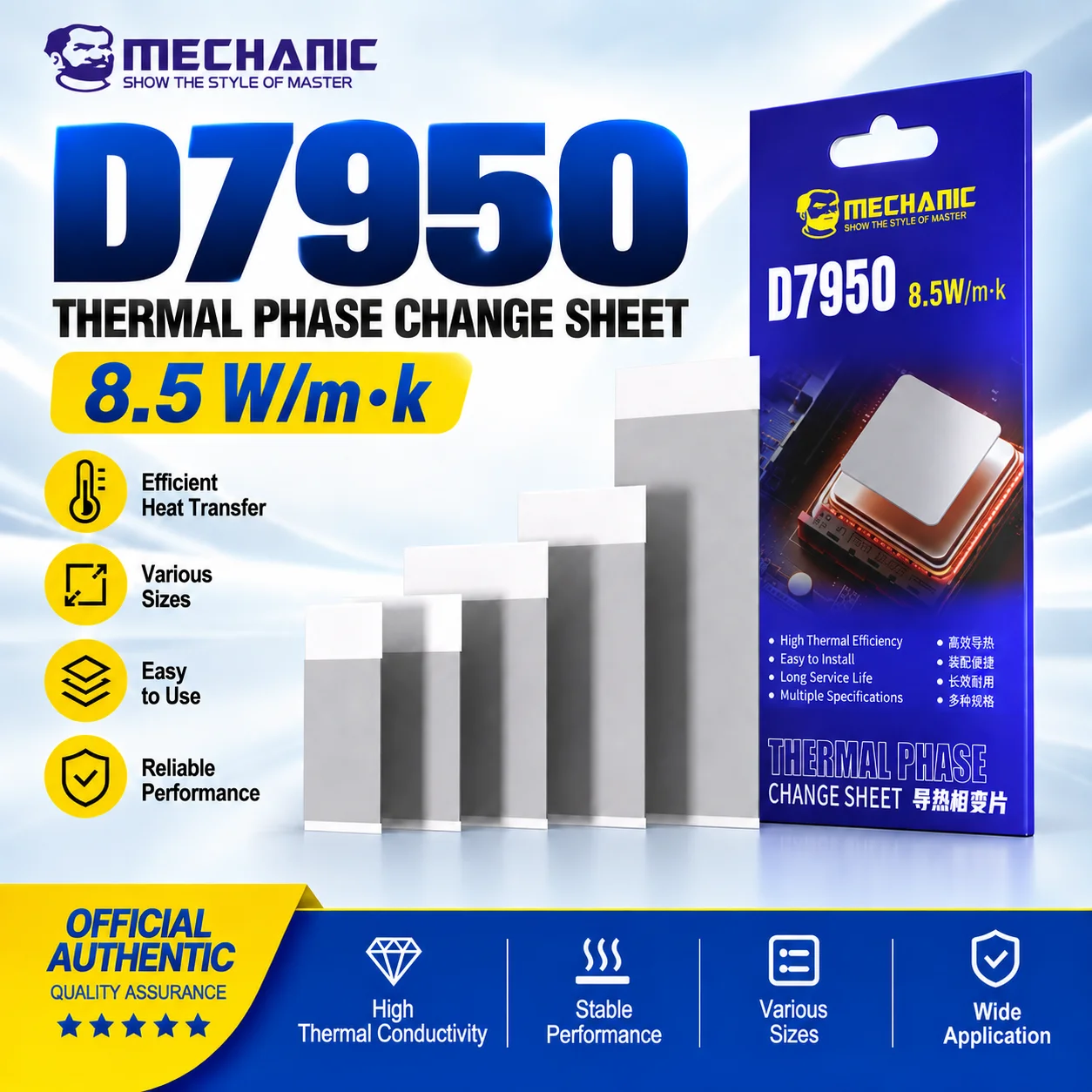 MECHANIC D7950 Thermisch Pad met Faseverandering 8,5W/mK Warmtegeleidende Folie voor CPU GPU IC Laptop Moederbord Koellichaam Koeling Reparatie