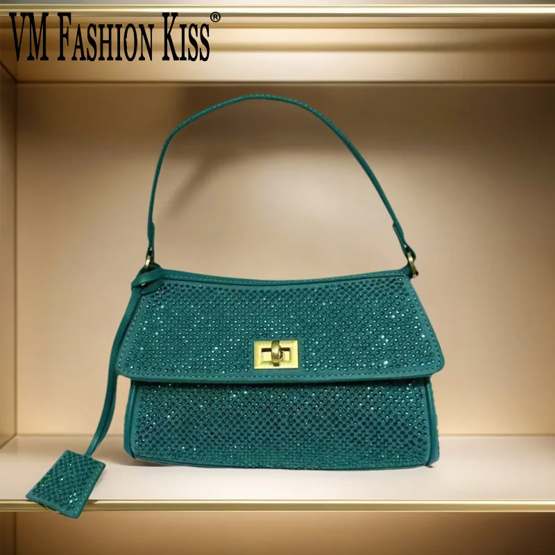 

VM FASHION KISS Full Women's Bag Diamond Shoulder Armpit Bag Fashionable High-end Commuter Lock Versatile Hand-held Shoulder Bag