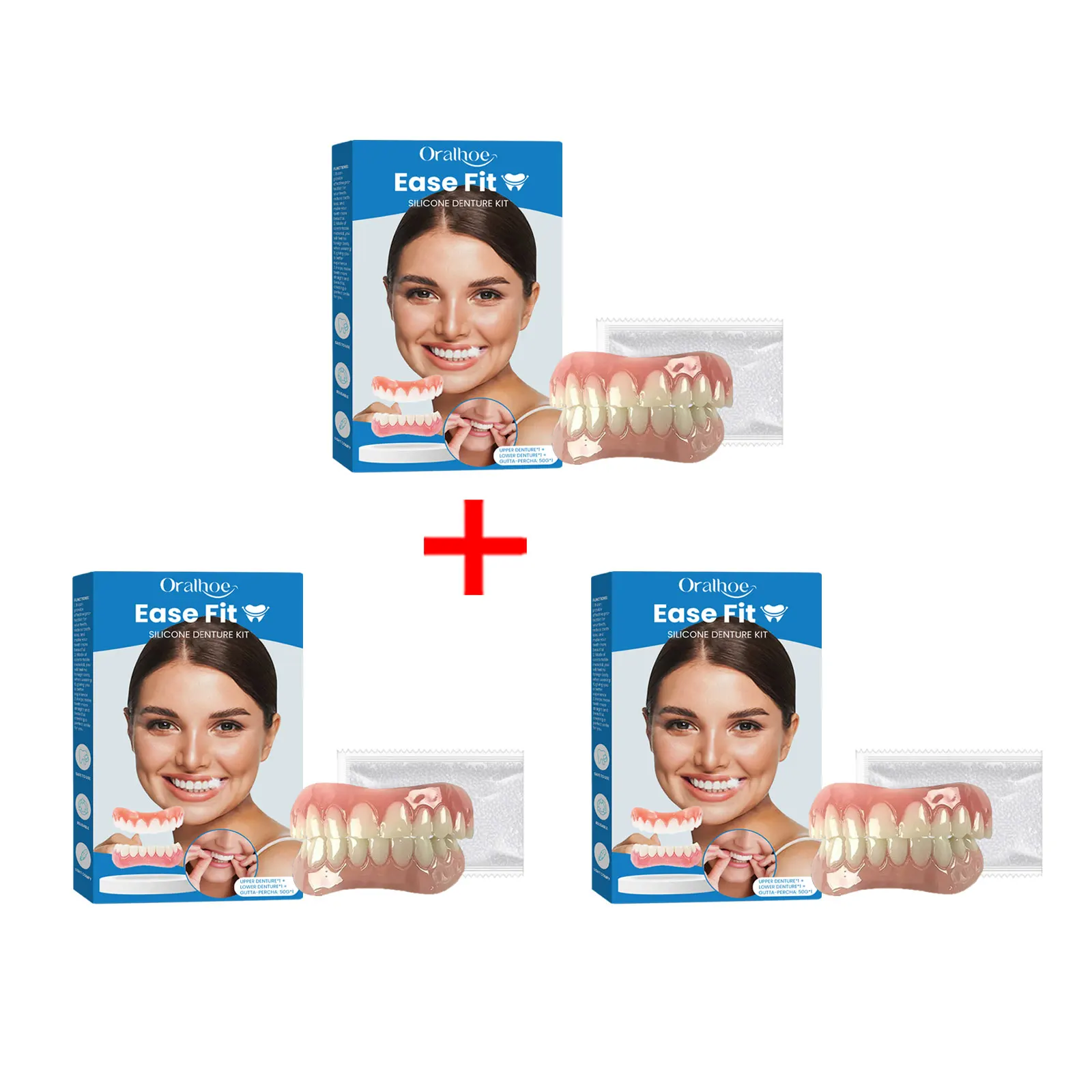 

Верхние и нижние протезы Вставные зубы Полный набор Легко удобное износостойкость Уменьшение трения Термоусадочная зубная прокладка Гибкий протез для еды