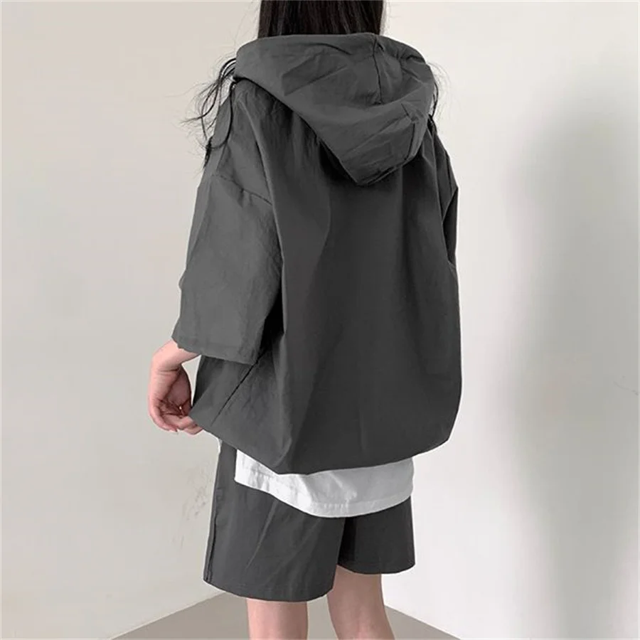 Chic Summer Hooded Tracksuit Loose Sports Short Sleeve Pullover T-shirt And Shorts Suit 2024 Women Casual Solid Color Outfits