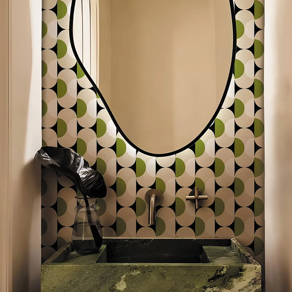 Mid-Century Modern Style Geometric Vintage Wallpaper, Peel and Stick Waterproof Wear-Resistant Removable Wall Stickers For Home
