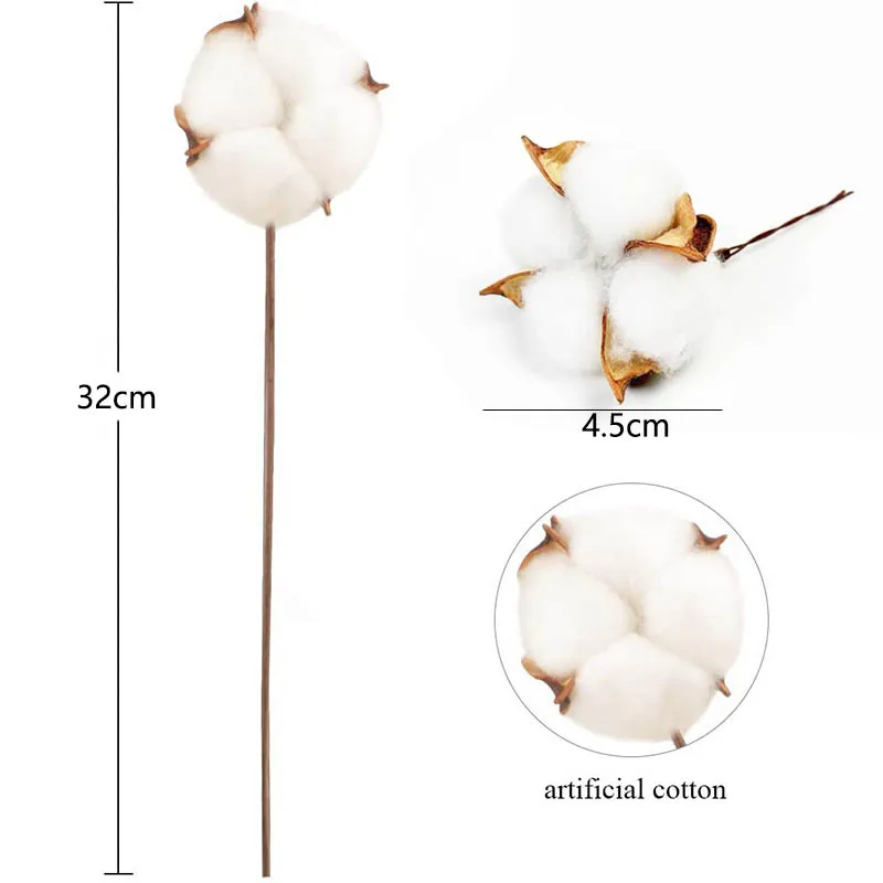 5Pcs Artificial Dried Cotton Flowers Heads White Flower Branch For Wedding Party Decoration Fake Flower Home Flower Decor