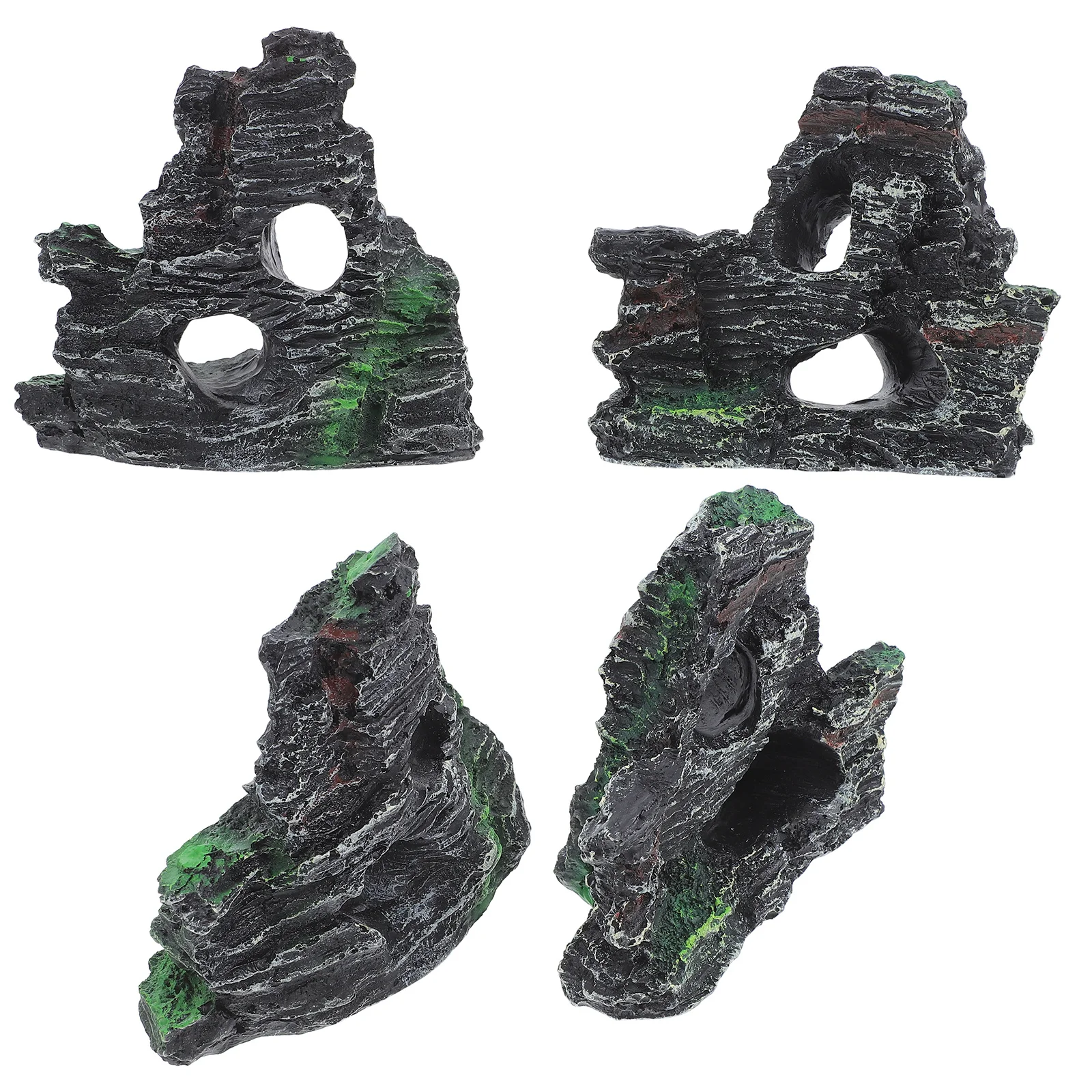 

4pcs Resin Aquarium Decor Natural-Looking Fish Tank Rockery Hiding Cave For Betta Shrimp Freshwater Tanks