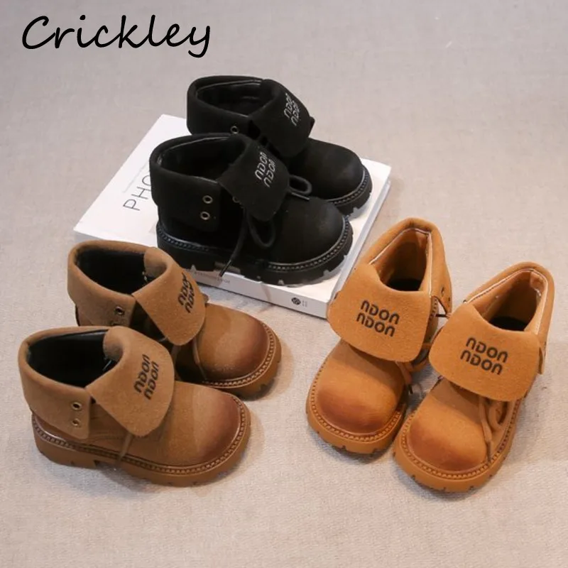 

Solid Children Fashion Boots PU Leather Turned over Edge Boys Girls Ankle Shoes Spring Autumn Soft Bottom Zip Kids Boots