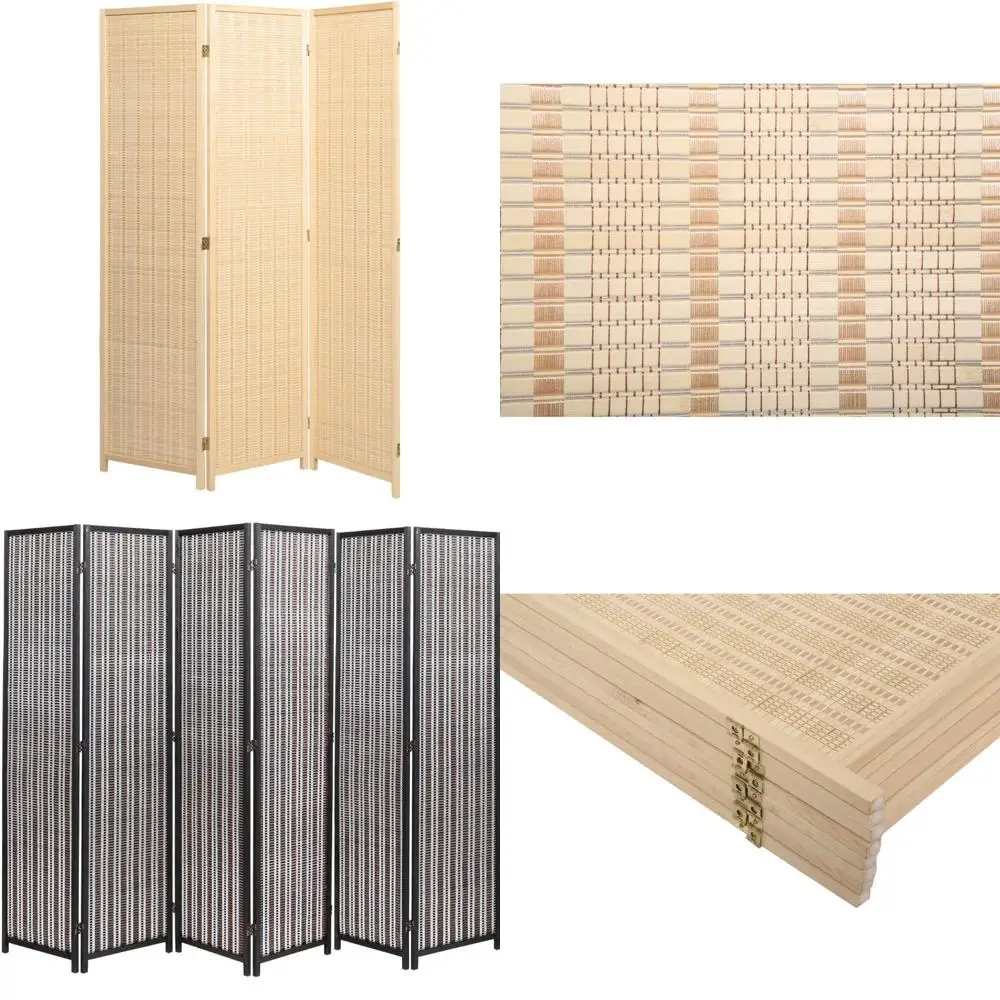 Divisor de habitación de 3 paneles de bambú y madera de tono natural