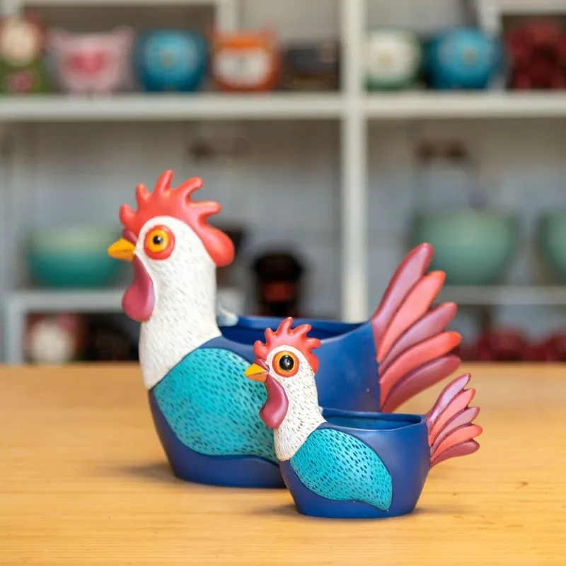 New Rooster Flower Pot Vase Home Decoration Crafts Ornament Indoor Outdoor Garden Backyard Patio Chicken Theme Party