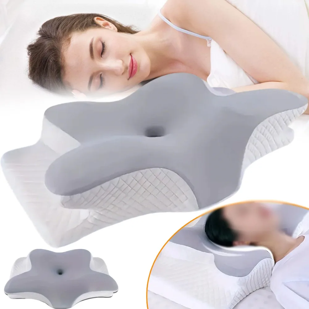 Schlafkissen, Orthopädisches Nackenkissen, Ergonomisches Kontur-Memoryschaum-Kissen für Seiten-, Rücken- und Bauchschläfer