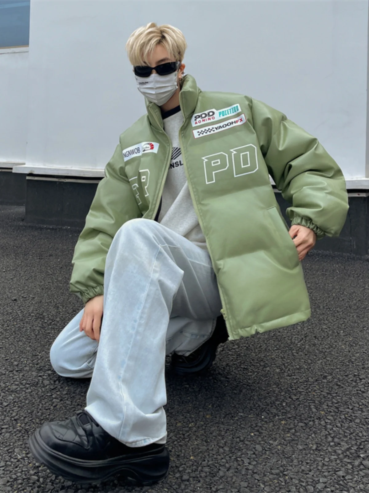 الرجعية الأمريكية المطرزة الوقوف طوق بو الجلود القطن Jaet ex الخريف الشتاء جديد Sle الخبز Sle معطف عصري كبير الحجم #4