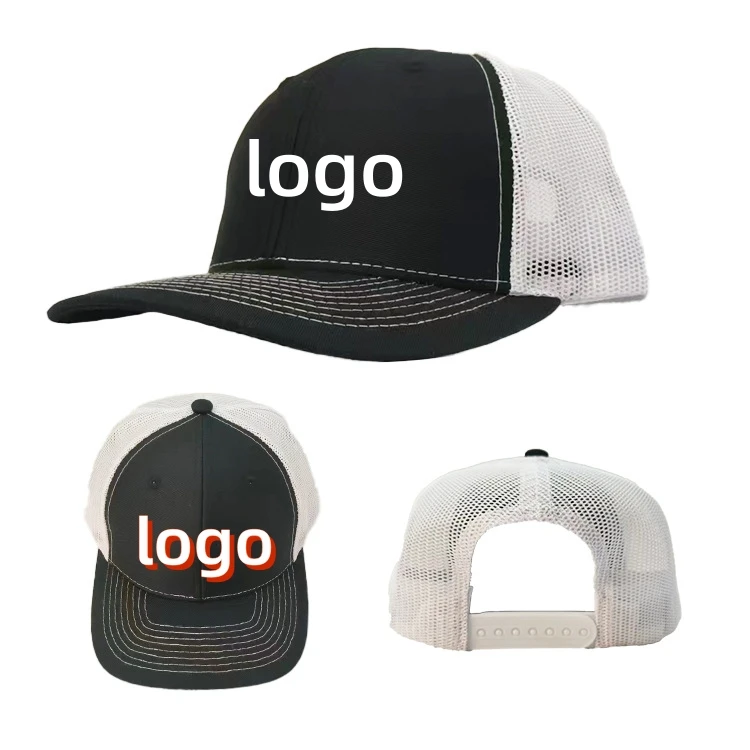 Custom Logo 6 Panel Trucker Caps Solid Color Mesh Splicing Breathable Adjustable Baseball Cap Hip Hop Summer Shade Snapback Hat