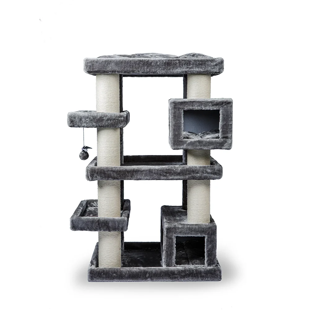 Large Multi-Level Cat Activity Tower with Double Condos Sisal Scratching Posts Hanging Ball Toy Indoor Pet Cat Furniture