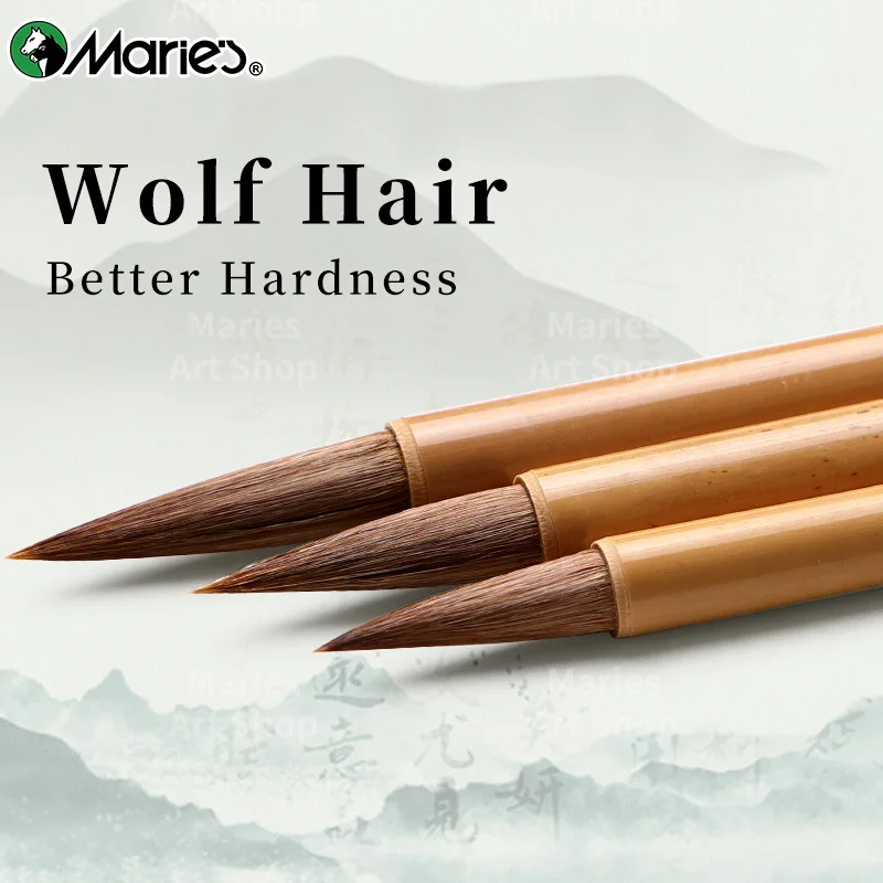 Marie's 3pcs Chinese Writing Brush Set,Wolf Hair Calligraphy & Painting Brush Ink Beushes Kit to Ink Painting,Oil,Gouache,Rocks