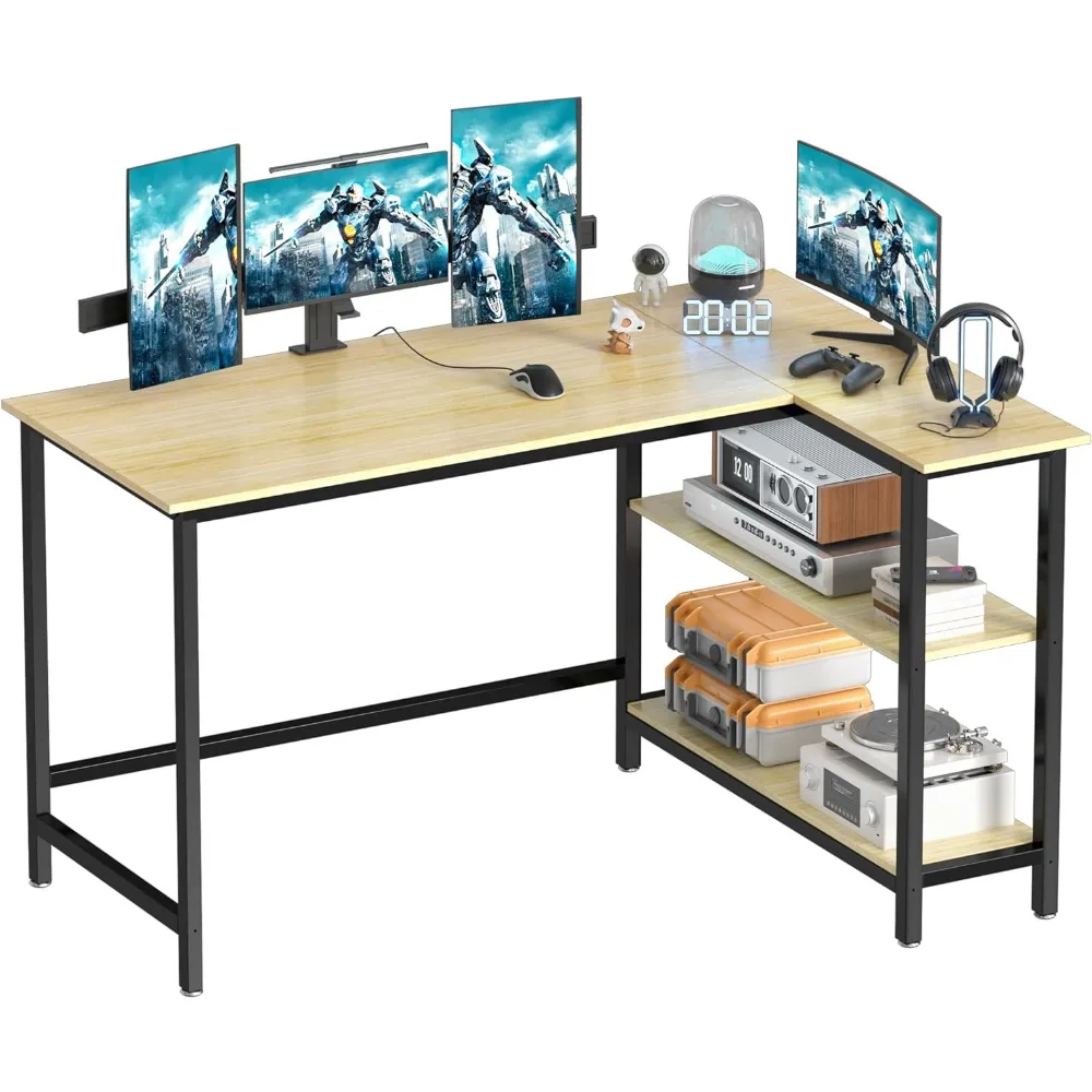 43 Inch Gaming Desk, Computer Corner Desk, Home Office Writing Desk with Shelf, Space-Saving Workstation Table