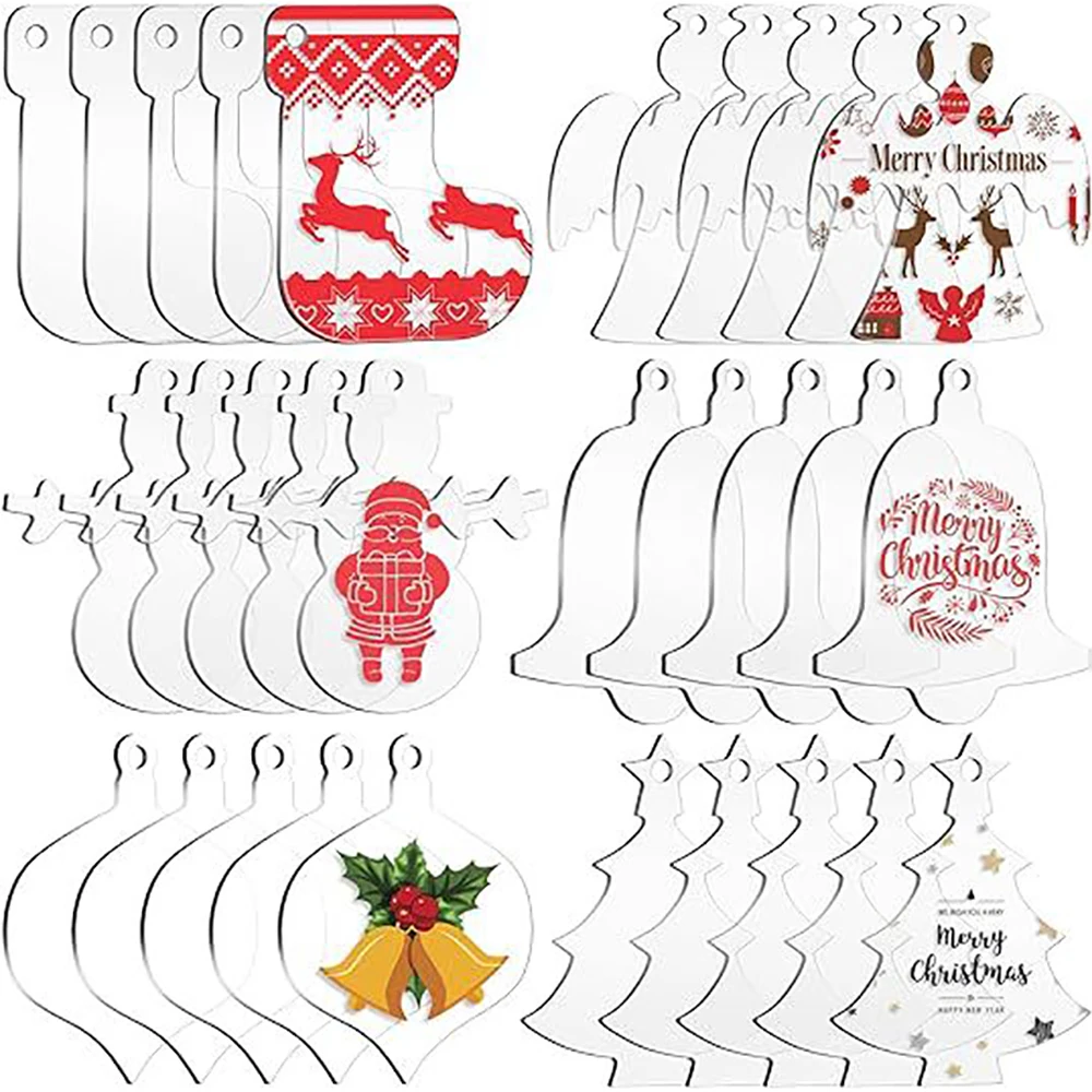 

30pcs/set Clear Acrylic Christmas Ornaments Boots Snowmen Decoration Christmas Blank Angels Leaves Decoration for Christmas DIY