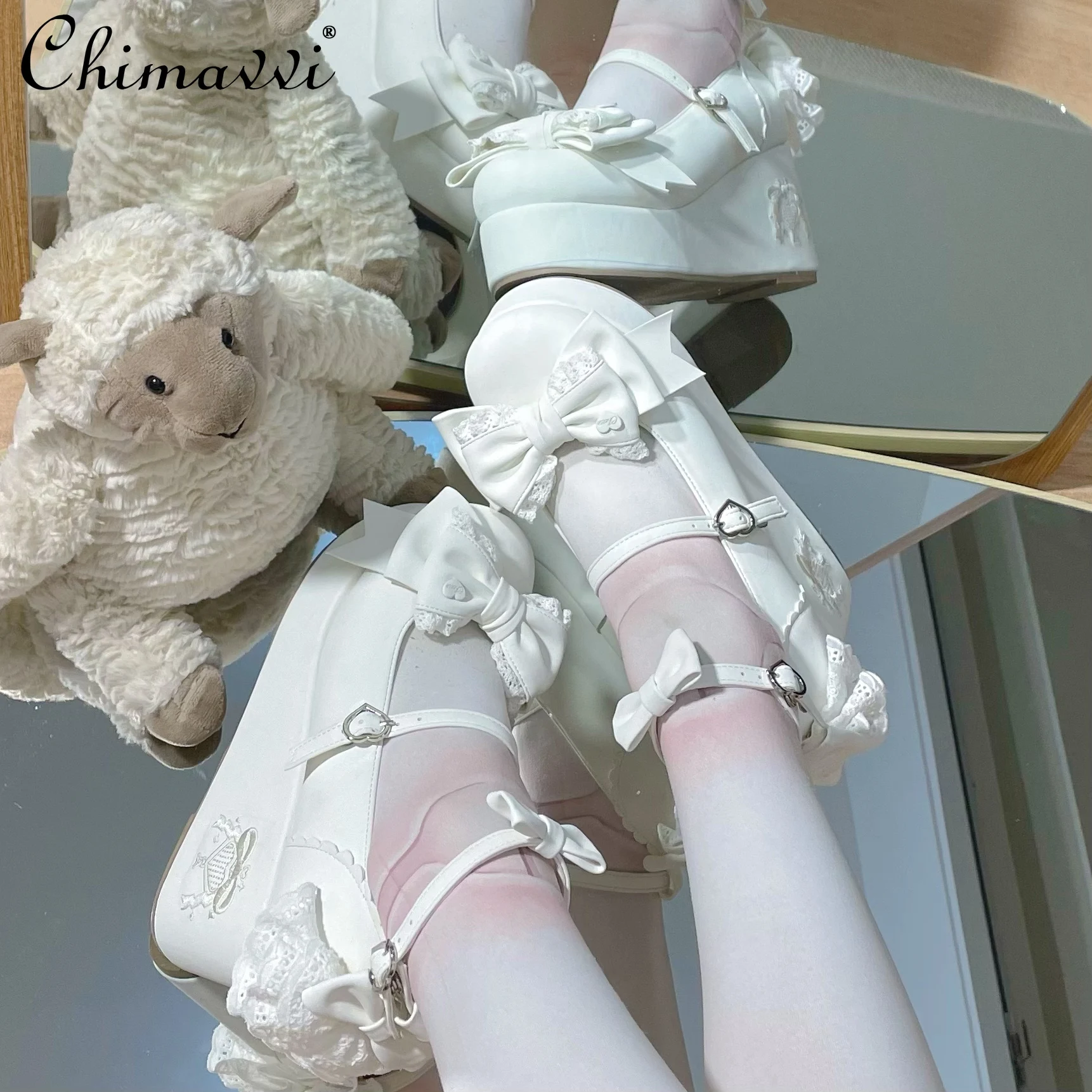 

Original Lolita Platform Shoes Sweet Girl Princess Bow Japanese Muffin Shoes Female Cute Temperament High Heels Womens Pumps