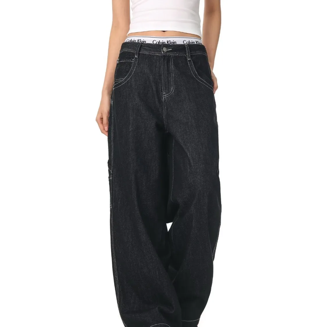 

Y2K летние американские уличные джинсы женские с большим карманом изогнутый нож широкие брюки в стиле ретро повседневные модные брюки