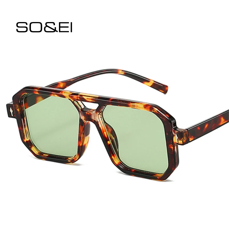 

SO&EI Ins Popular Fashion Double Bridges Square Women Sunglasses Vintage Rivets Men Candy Color Sun Glasses Shades UV400