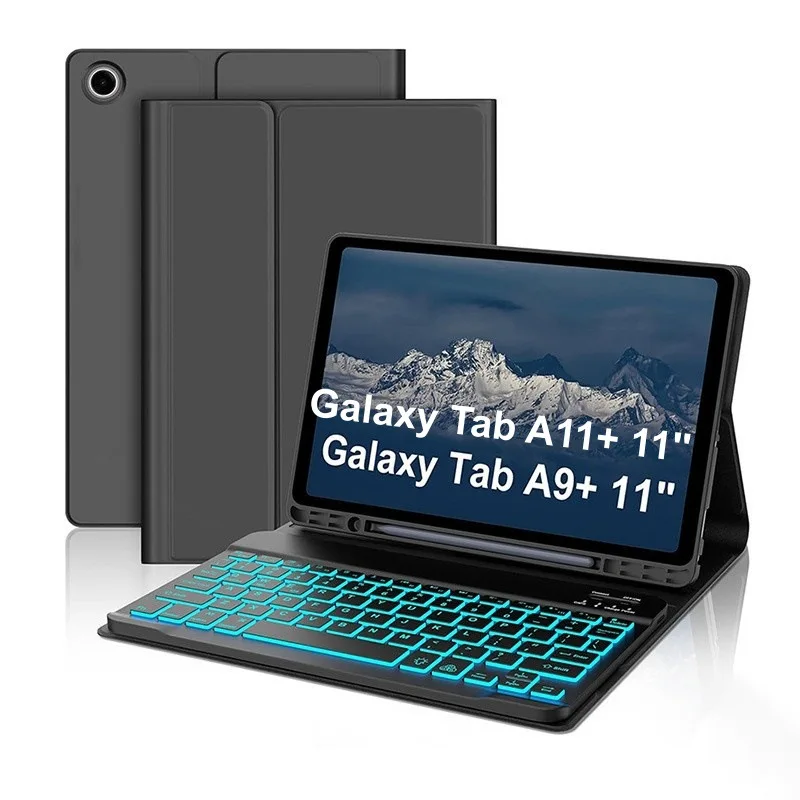 Keyboard Case for Samsung Galaxy Tab A11 Plus 2025 A9+ Detachable Backlit Keyboard With Leather Case Cover For Galaxy Tab A11+