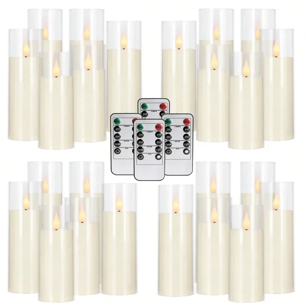 

Acrylic Transparent Flameless LED Candle Lights, 3 Sizes, 10 Key Remote Control And 24Hour Timer, Battery Powered, Adjustable Br