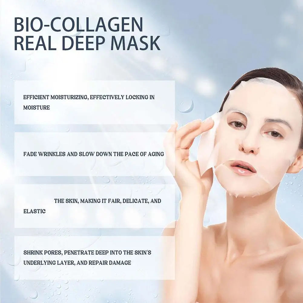 Bio-Collageen Echt Diep Masker Oplosbaar Collageen Sheet Masker Met Gehydrolyseerd Collageen Hydraterende Gezichtsmasker Voor Huidverzorging R7q0