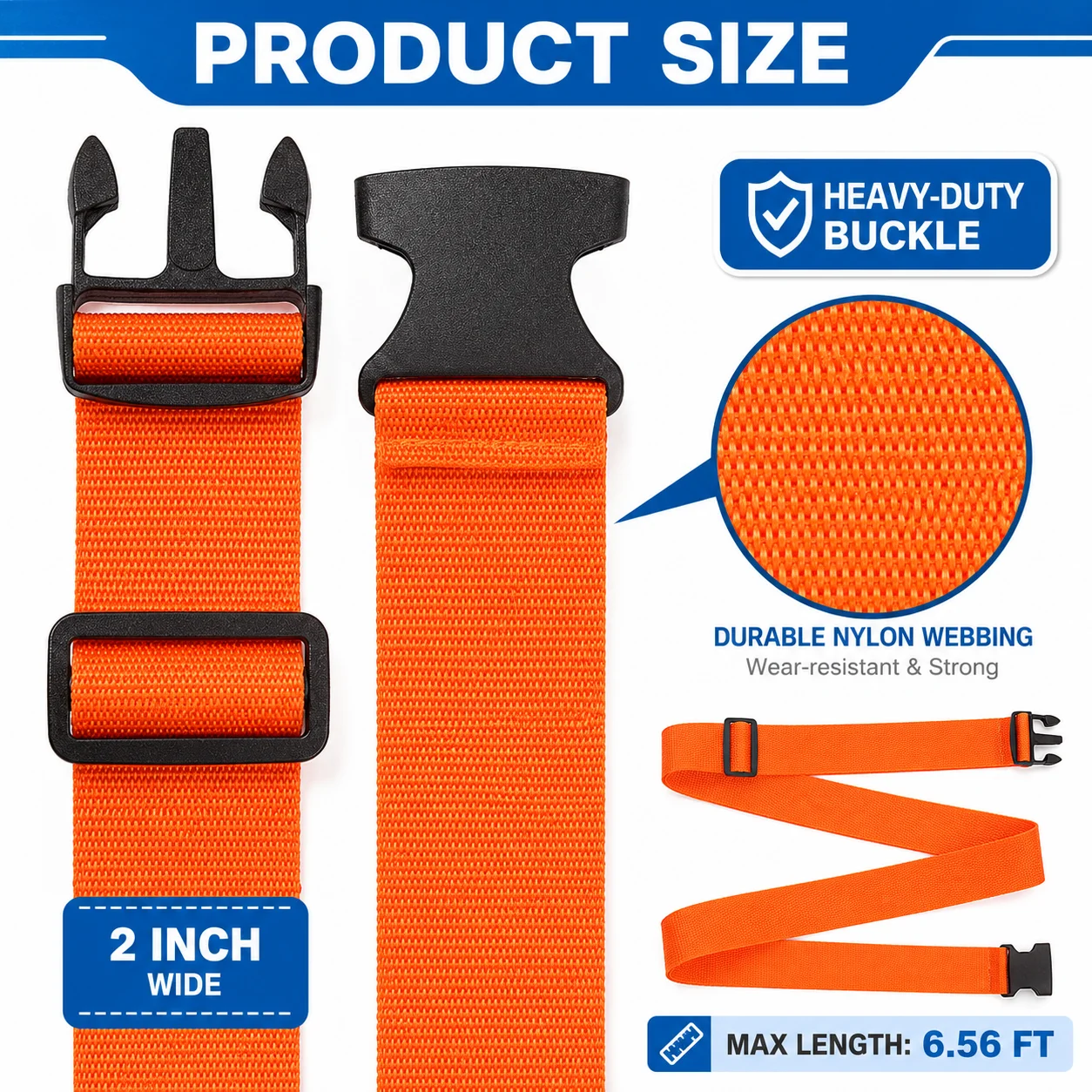 2 Stück gerade geformte Gepäckgurte für Koffer, Polyester-Gepäckgurt mit verstellbarer Schnalle, Unisex-Reisezubehör – Detail 2