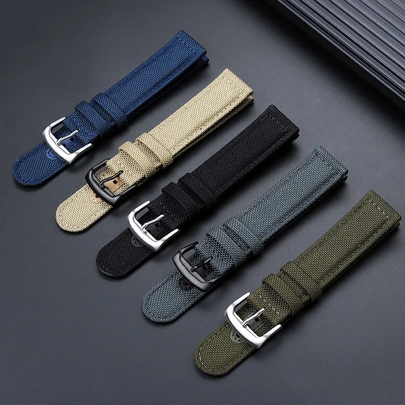 Nylon canvas watchband sport black khaki green blue grey watch strap for Citizen eco drive FF series CA4500/4503/4505/4503 22mm