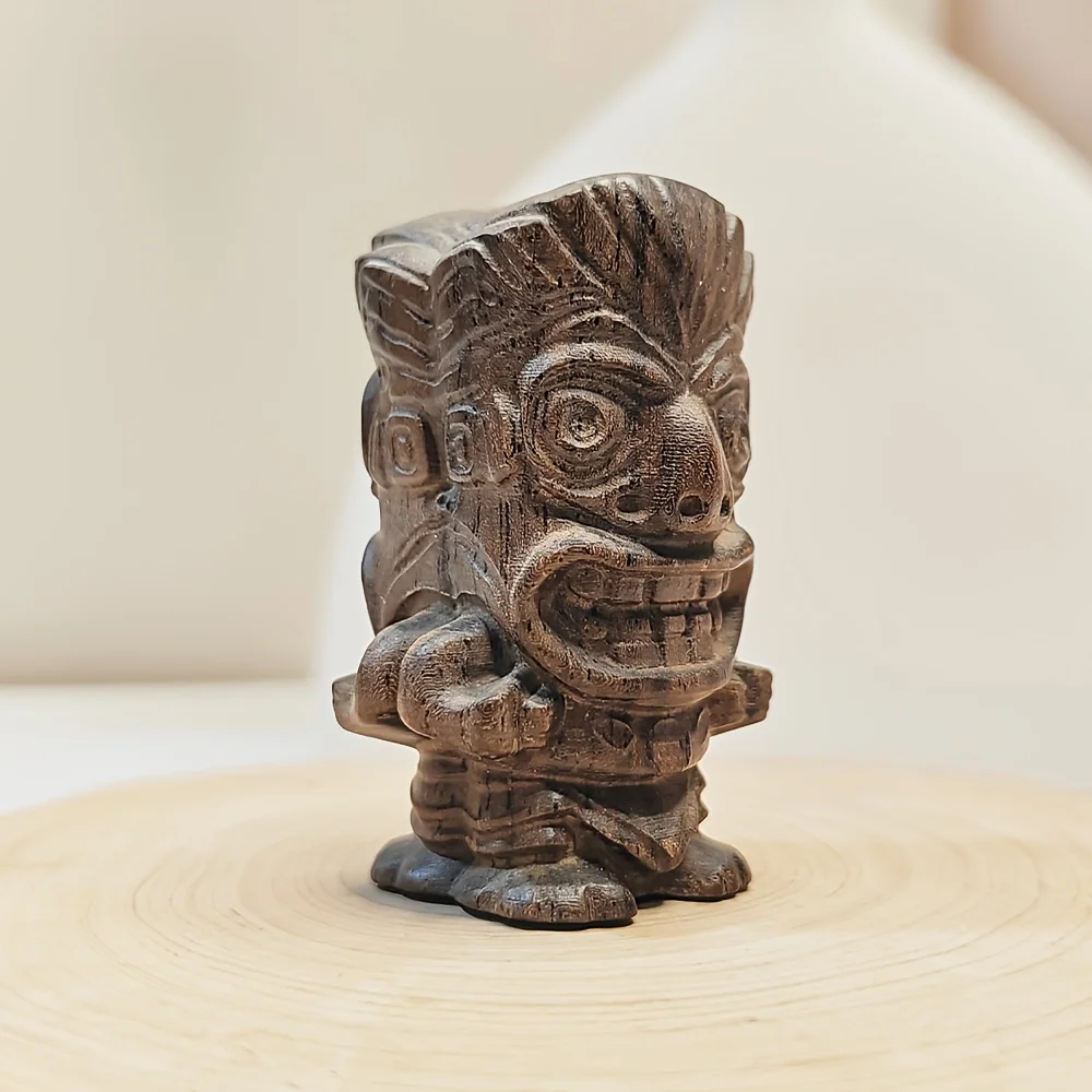 1.8 Inch Hand-Carved Wooden Tiki Totem Ornament, Ethnic Style, Mysterious Theme, Suitable for Halloween Decorations, Creative Desktop Decorations, Housewarming Gifts, Living Room, Birthday Gifts, Study Room, Centerpiece Decoration