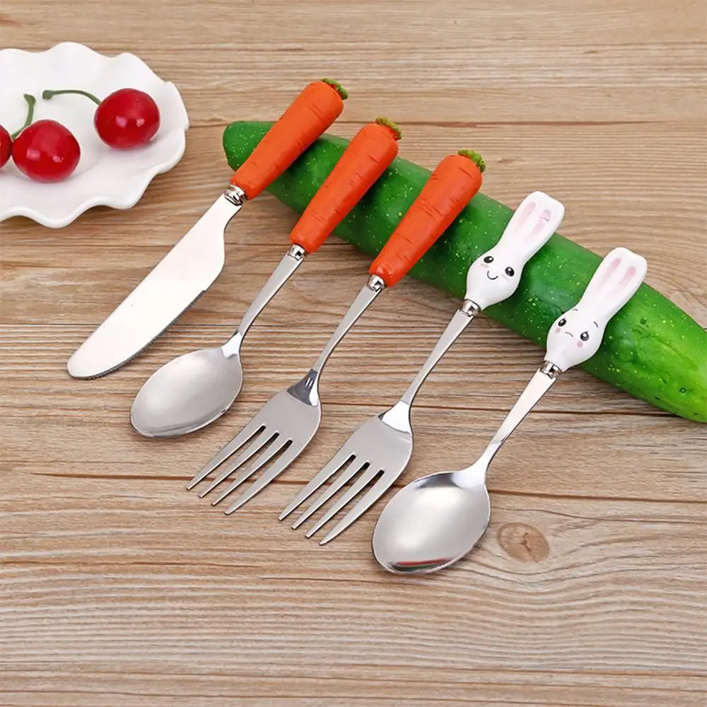 Cute Stainless Steel Kids Rabbit Carrot Feeding Utensils Baby Utensils Spoon Baby Tableware