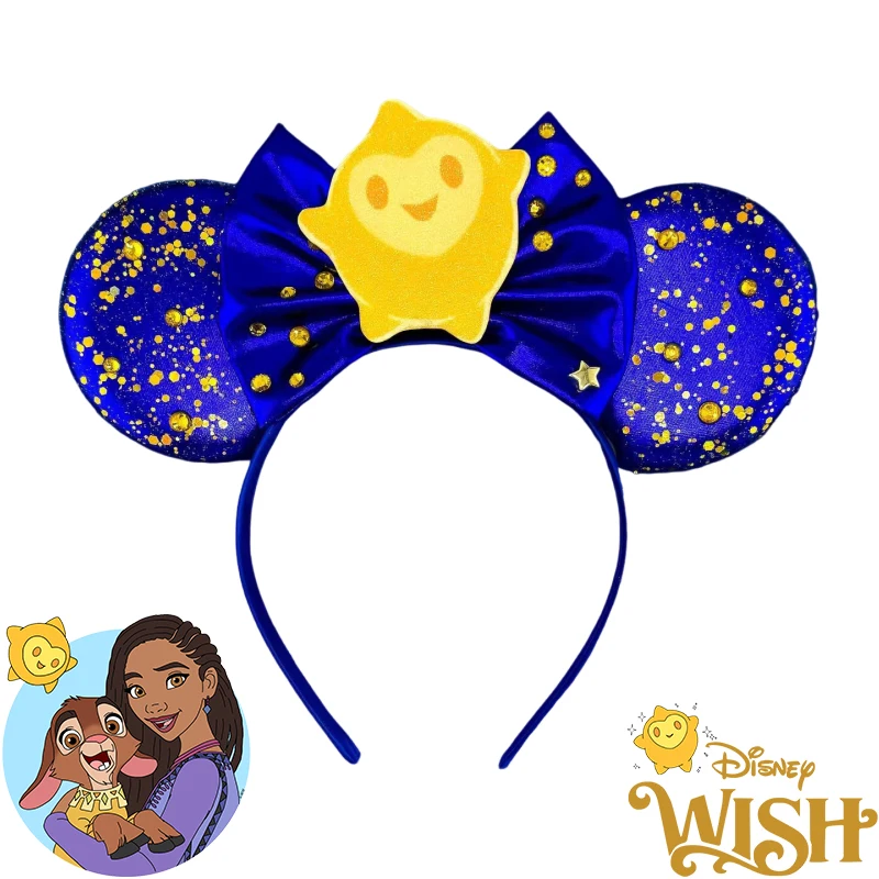 

Disney Anime WISH Hair Accessories Women Starry Sky Asha Mickey Ears Headbands Girl Cartoon Star Bow Hairbands For Kids Carnival