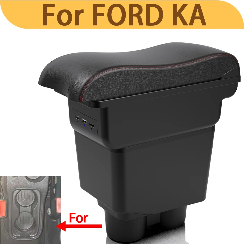 For Ford KA 2019 car armrest interior modification, USB storage center console, new car elbow accessory.