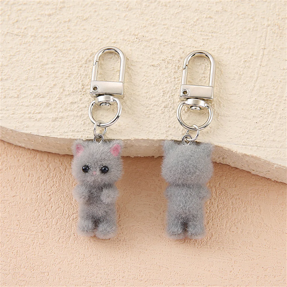4 Stück/Packung Niedlicher Katzen-Schlüsselanhänger mit Flockdruck, 3D-Tier-Schlüsselanhänger, Liebes-Handyanhänger, Kopfhörer-Charm, Taschendekoration, Auto-Schlüsselring, Schmuckgeschenk – Detail 3