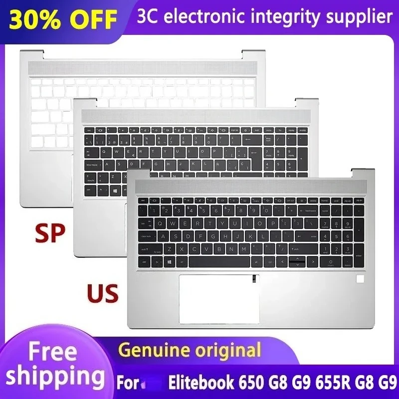 

New Original US/SP Keyboard for Elitebook 650 G8 G9 655R G8 G9 Laptop Palmrest Upper Cover with Backlit Top Case Replacement