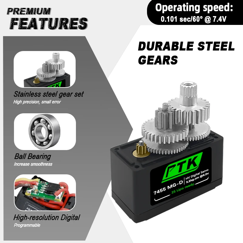 PTK 7455MG-D servo 12g Servo Digital Metal Gear para EPP F3P planeador RC modelo coche helicóptero avión Hitec HS-65 mismo nivel